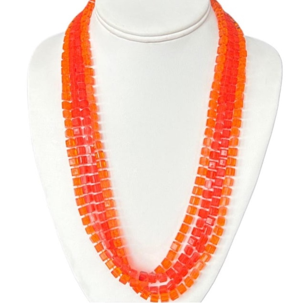 Vintage 60s Bright Orange and Pink Multistrand Geometric Beaded Necklace
